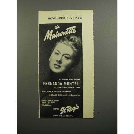 1952 Hotel St. Regis Advertisement - The Maisonette Fernanda Montel