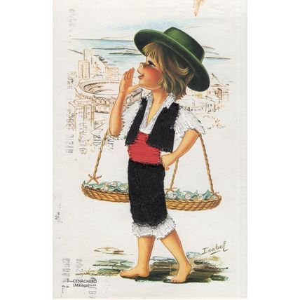 Spanish Malaga Fish Female Vendor Real Silk Clothes Postcard