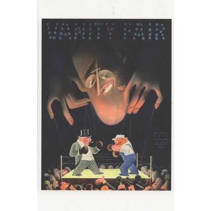 Puppet Boxing Match Art Deco 1930s Painting Book Cover Postcard