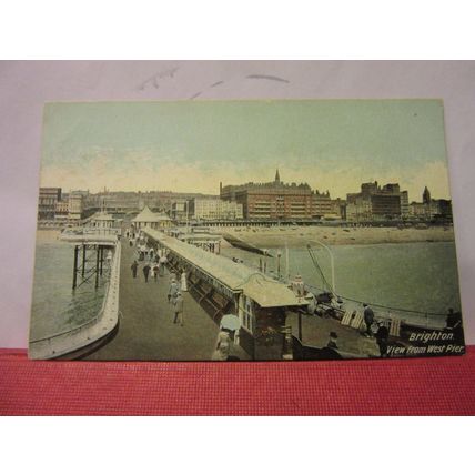 VIEW FROM WEST PIER, BRIGHTON, SUSSEX unused antique postcard Horrocks & co. =