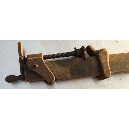 Cast Iron & Wood Carpenter Slide Bar Clamp Tool 48'' vintage wooden primative