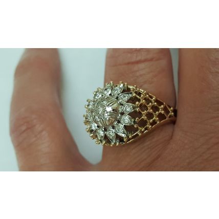 Unisex Art Deco 18kt Multi-tone Gold .75ct Diamond Filigree Ring