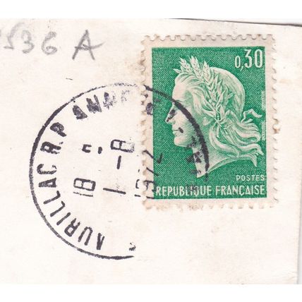 Aurillac postmark France 1972 on Republique 30c VGC