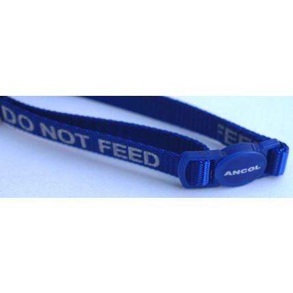 DO NOT FEED REFLECTIVE BLUE ANCOL SAFETY RELEASE CLIP CAT COLLAR AND BELL