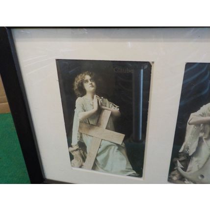 Framed Vintage German Postcards of Faith, Hope, & Charity