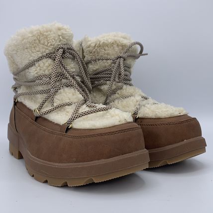Torrid Shearling Winter Boots 9WW Wide Wide Brown Lace Ankle Wrap Chunky Sole