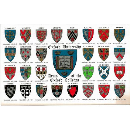 Postcard UK Oxfordshire Oxford University coats of arms of colleges unposted