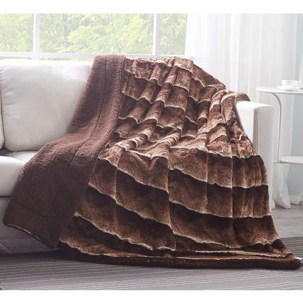 Tache Faux Fur Throw Blanket Brown 50 X 60 Inch Elegant Super Soft Warm Dark Gol