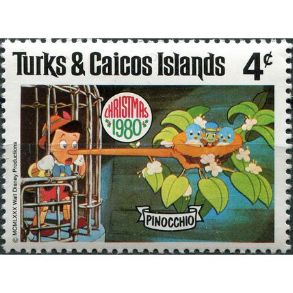 Turks and Caicos. 1980. Pinocchio with a Long Nose (MNH **) Stamp