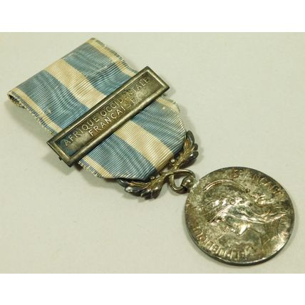 Solid Silver French Military Colonial Medal + Afrique Occidentale Francaise Bar