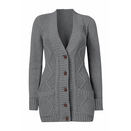 Dark Gray Front Pocket and Buttons Closure Cardigan