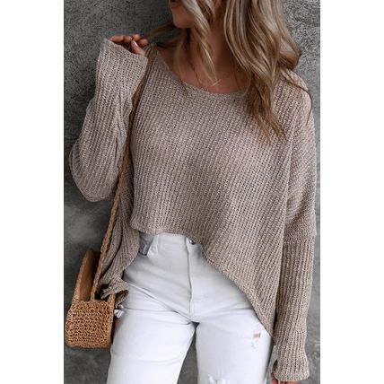 Gray Slouchy Dolman Sleeve High Low Sweater