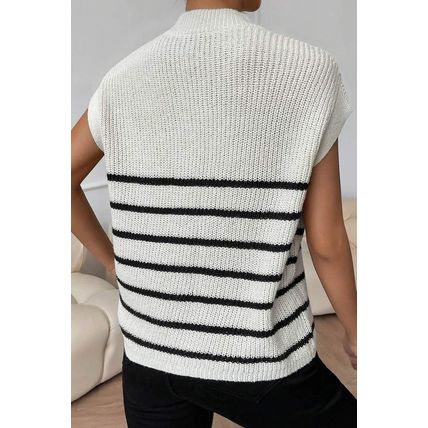 White Stripe Half Zip Split Stand Neck Sweater T-shirt