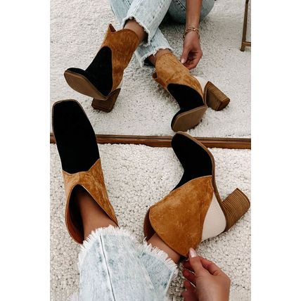 Black Colorblock Suede Heeled Ankle Booties