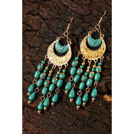 Light Blue Boho Beaded Tassel Alloy Charm Earrings