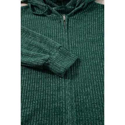 Evergreen Ribbed Zip Up Front Drawstring Hoodie