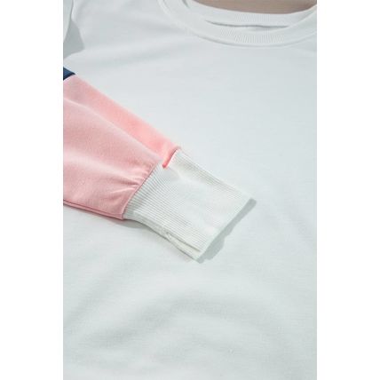 White French Terry Color Block Long Sleeve Top