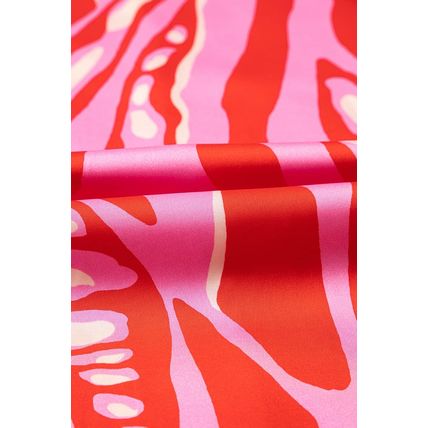 Red Abstract Print V Neck Batwing Sleeve Oversized Blouse
