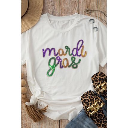 White Sequin mardi gras Graphic Plus Size T Shirt