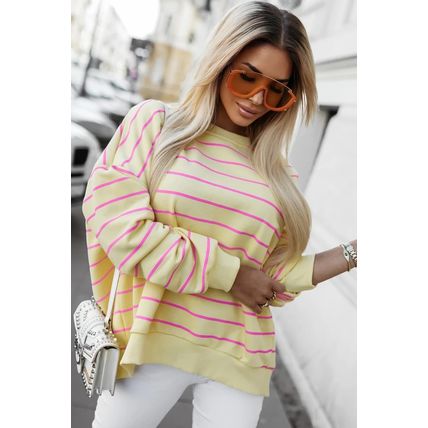 Yellow Stripe Stylish Overlap Detail Drop Shoulder Pullover Sweatshirt