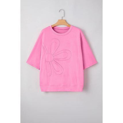 Sachet Pink Floral Patched Half Sleeve Tunic Top