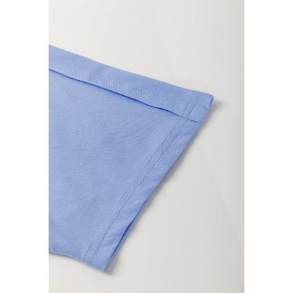 Sky Blue Flower Patched Exposed Stitching Trim Crew Neck Loose Tee