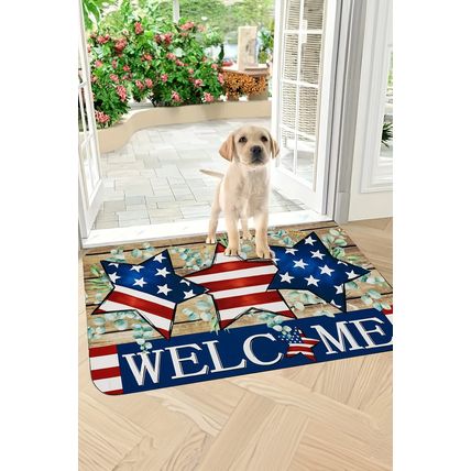 Dark Blue WELCOME American Flag Print Non-slip Entrance Mat