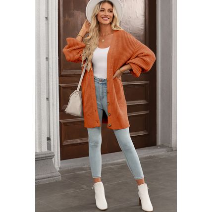 Gold Flame Button Front V Neck Chunky Cardigan Sweater