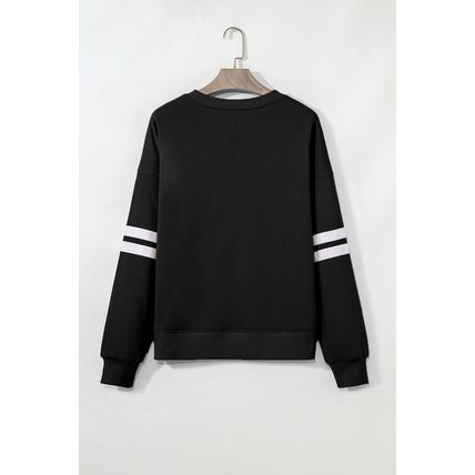 Black Varsity Striped Detail Drop Shoulder Oversized Sweatshirt