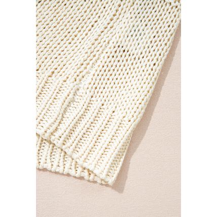Parchment Contrast Stitch Detail V Neck Drop Shoulder Sweater
