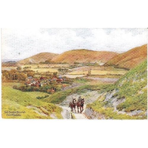 Fulking, W. Sussex - South Downs - Quinton art postcard Salmon (2036)