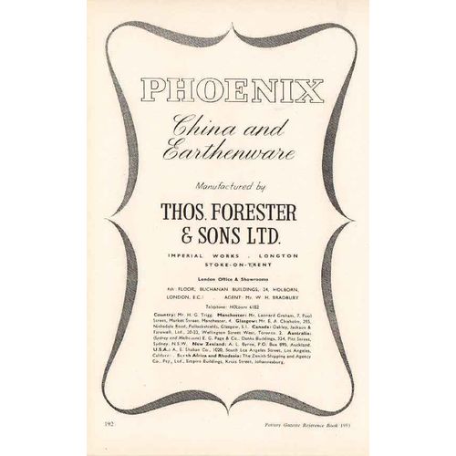 thos forester sons ltd phoenix china earthenware pottery vintage ad
