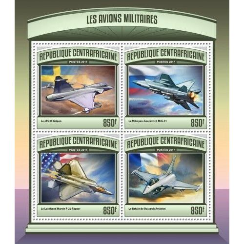 CENTRAL AFRICA 2017 SHEET MNH MILITARY PLANES COMBAT AIRCRAFT WAR AVIONS