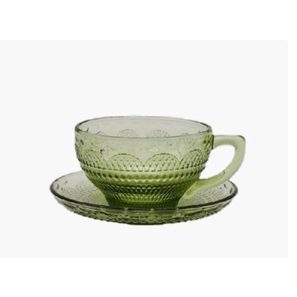 Glass Coffee Cup And Saucer Thick Heat-resistant Stained Retro Avocado Glass