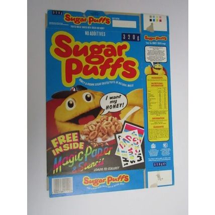 Quaker Sugar Puffs 1993 Cereal Box Magic Paper Stencil 320g Box only