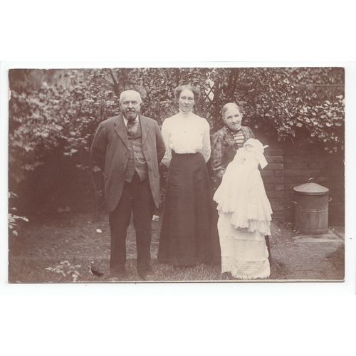 2 Ladies and a Man with Baby in Christening Gown Postcard JN32