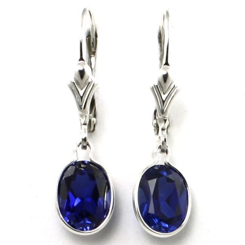 Created Blue Sapphire, 925 Sterling Silver Leverback Earrings, SE001