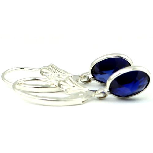 Created Blue Sapphire, 925 Sterling Silver Leverback Earrings, SE001