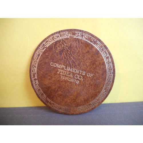 Compliments of Fidea Co. Toronto Vintage Leather Beer Mat,Drink Coaster