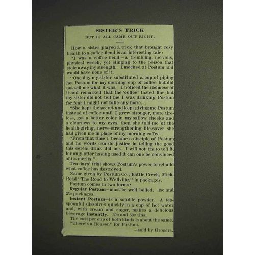 1914 Postum Drink Ad - Sister's Trick