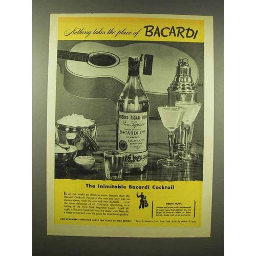 1944 Bacardi Rum Ad - Nothing Takes The Place Of