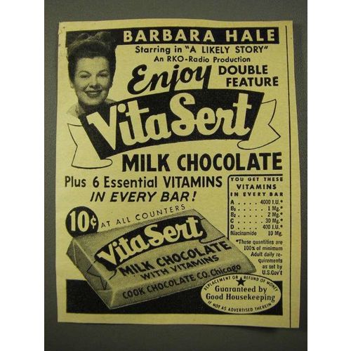 1947 VitaSert Milk Chocolate Ad - Barbara Hale