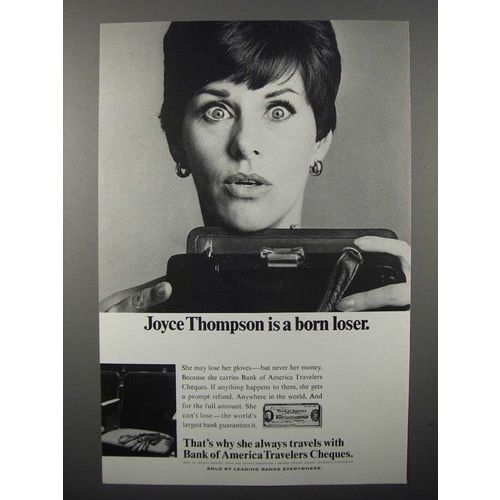 1967 Bank of America Travelers Cheques Ad - Joyce Thompson