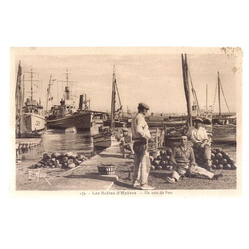 PORT, LES SALINS D'HYERES, FRANCE unused vintage postcard #