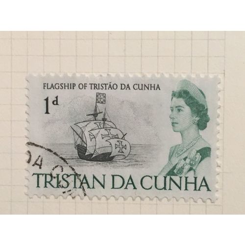 Tristan Da Cunha QEII 1965 1d Black & Emerald Green Used SG72 postage stamp ship