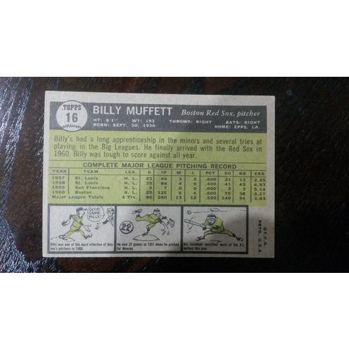 1961 Topps Card # 016 Billy Muffett Very Good-Excellent (4) Boston Red Sox