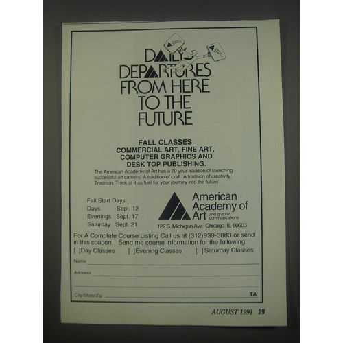 1991 American Academy of Art Ad - Daily departures from here to the future