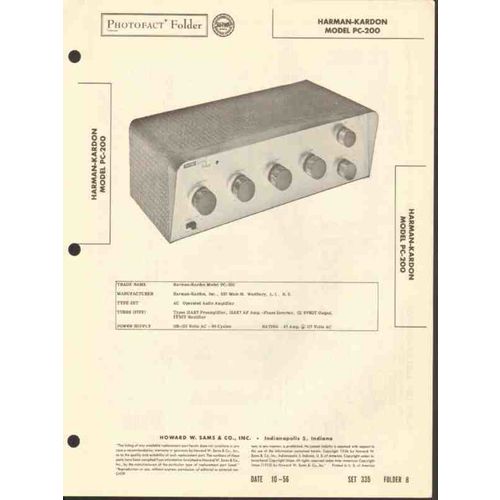 HARMAN-KARDON model PC-200 audio amplifier Sams Photofact manual