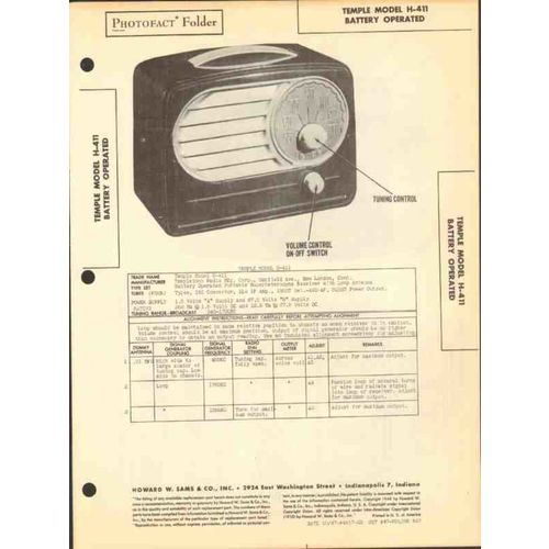 TEMPLE model H-411 4 tube AM radio receiver Sams Photofact manual