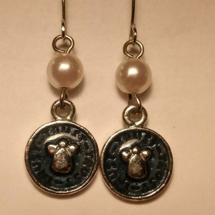 Angel Earrings Inspirational TRUST Angel Faux Pearl Pierced 1-3/8"